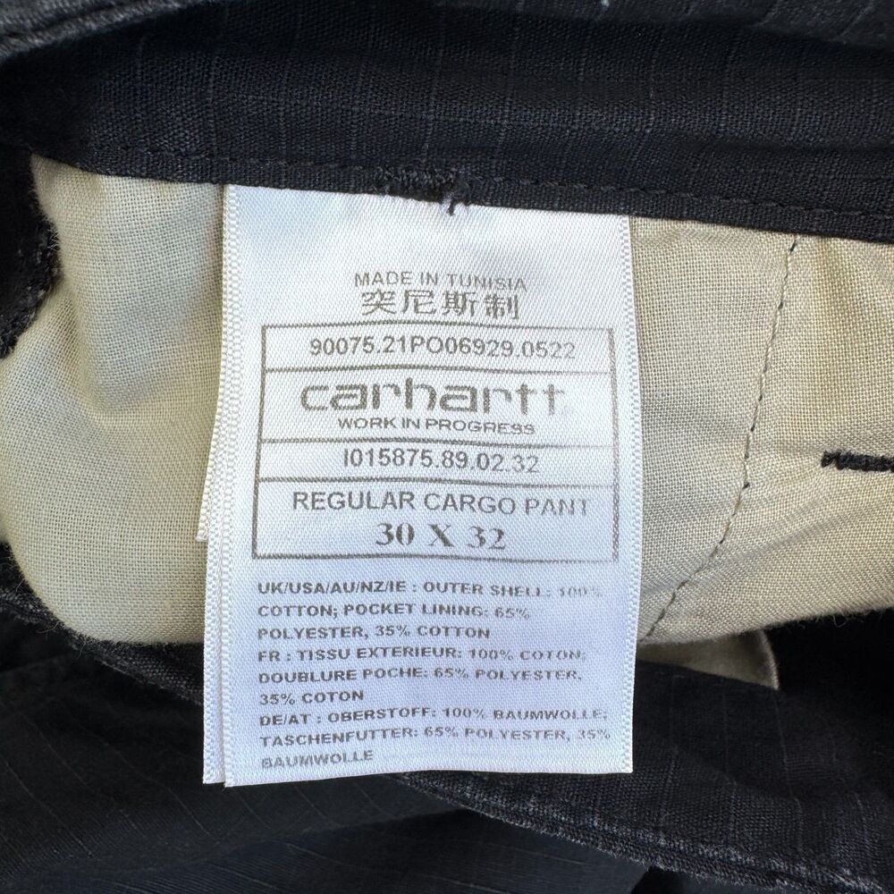 Carhartt WIP Aviation Regular Cargo Pants Men 30x32 Black Cotton Ripstop Utility - Picture 7 of 10
